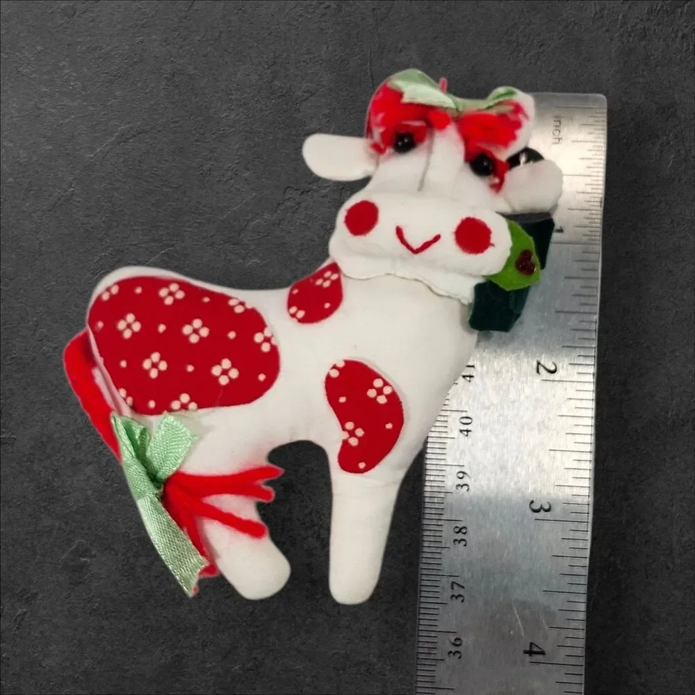 Vintage Farm Animal Christmas Ornaments Set of 4 Fabric Cottagecore Holiday Red